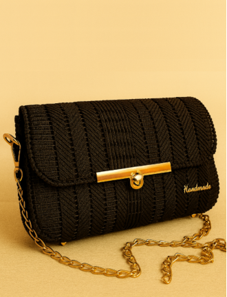Elegant black crocheted handbag