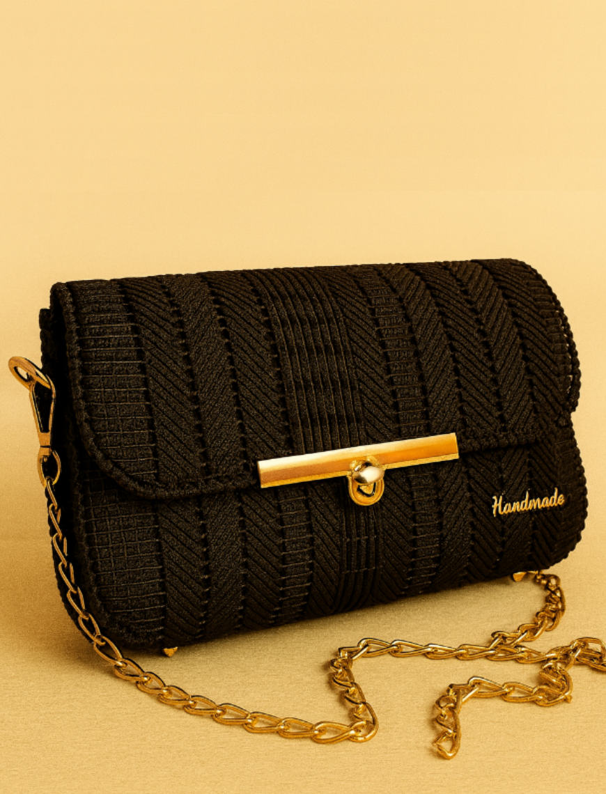Elegant black crocheted handbag